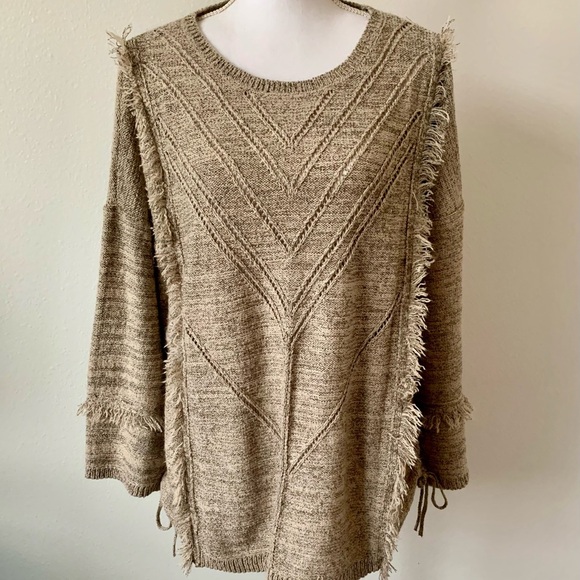 Knox Rose Cozy Tan Sweater with Fringe Details - Picture 1 of 9